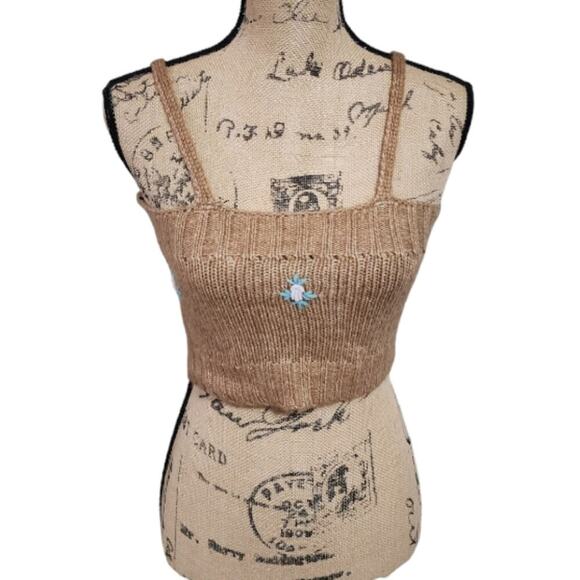 Joie 2 pc Tan and Pink Floral Crocheted Track and Sweater Size Small - Picture 6 of 8